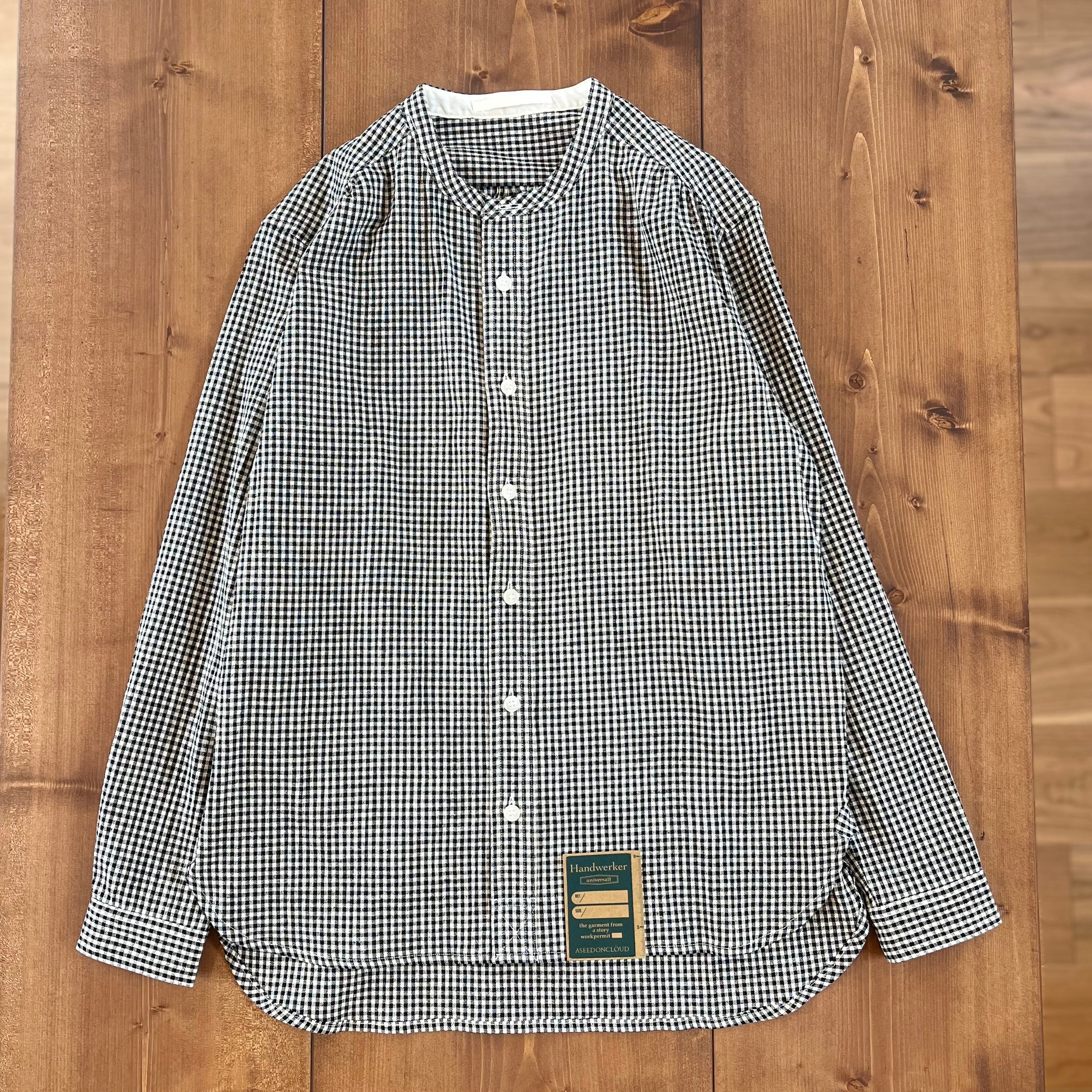ASEEDONCLOUD Handwerker コットンリネン ノーカラーシャツ ギンガム