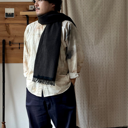 【atdusk】no2 カシミヤストール herringbone｜ヘリンボーン柄 黒×チョコレート 受注生産 日本製