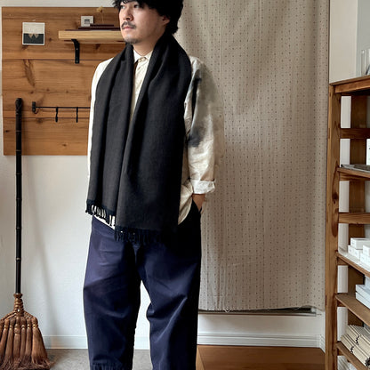 【atdusk】no2 カシミヤストール herringbone｜ヘリンボーン柄 黒×チョコレート 受注生産 日本製