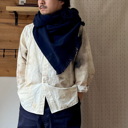 【atdusk】no1 カシミヤストール folon｜大判 両端グラデーション ベージュ・ネイビー 受注生産 日本製