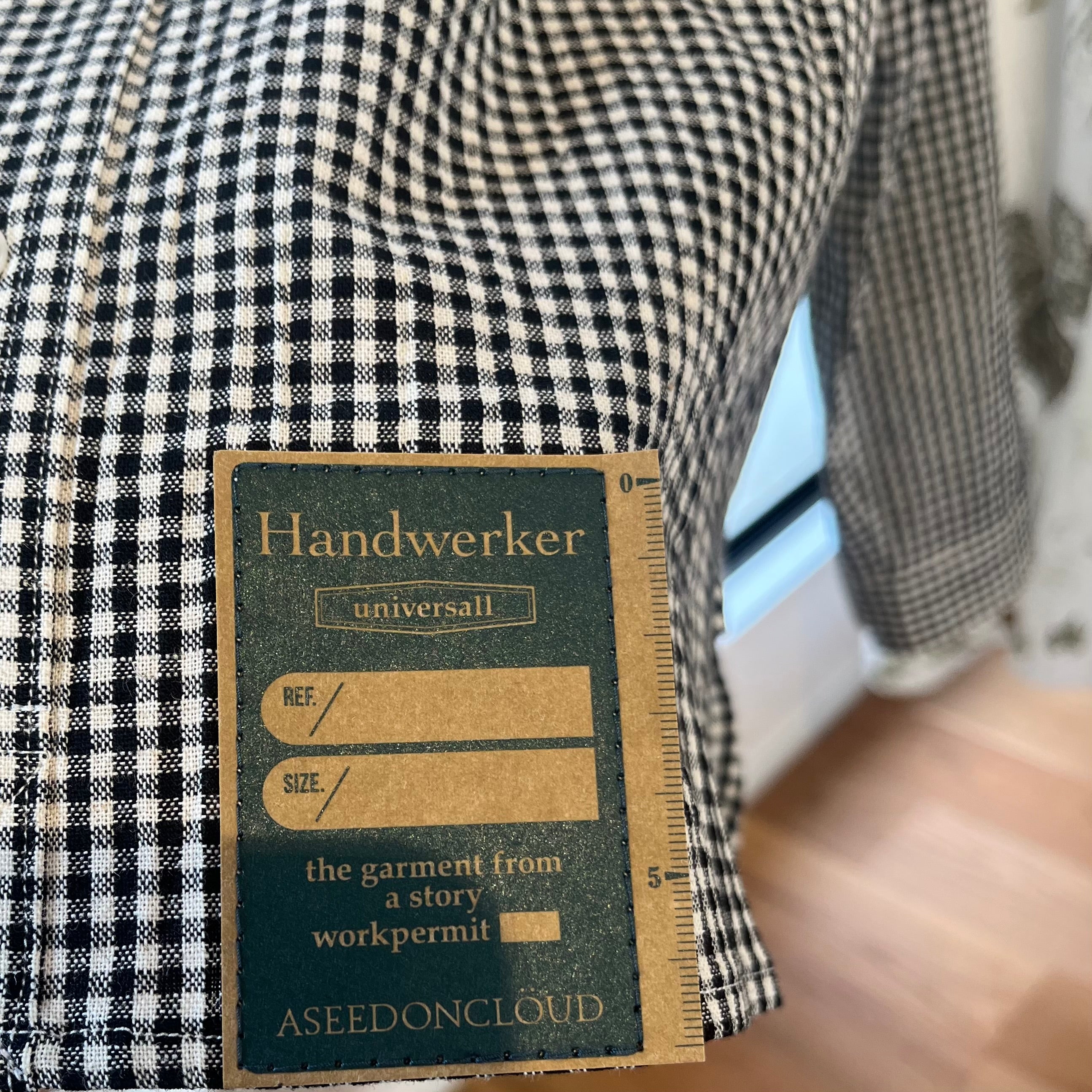ASEEDONCLOUD Handwerker コットンリネン ノーカラーシャツ ギンガム