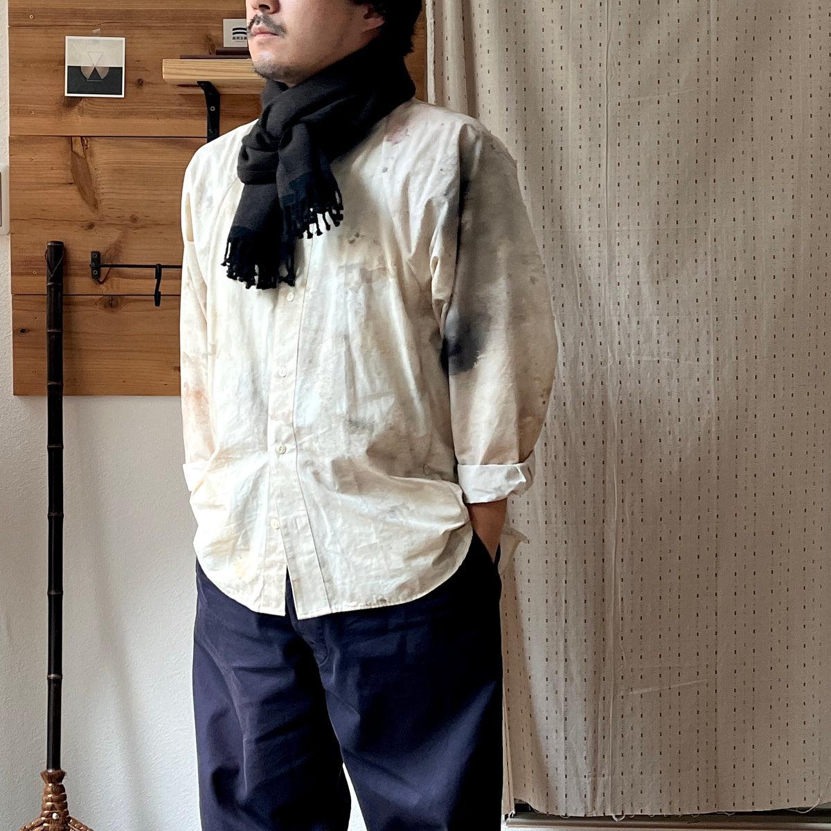 【atdusk】no2 カシミヤストール herringbone｜ヘリンボーン柄 黒×チョコレート 受注生産 日本製