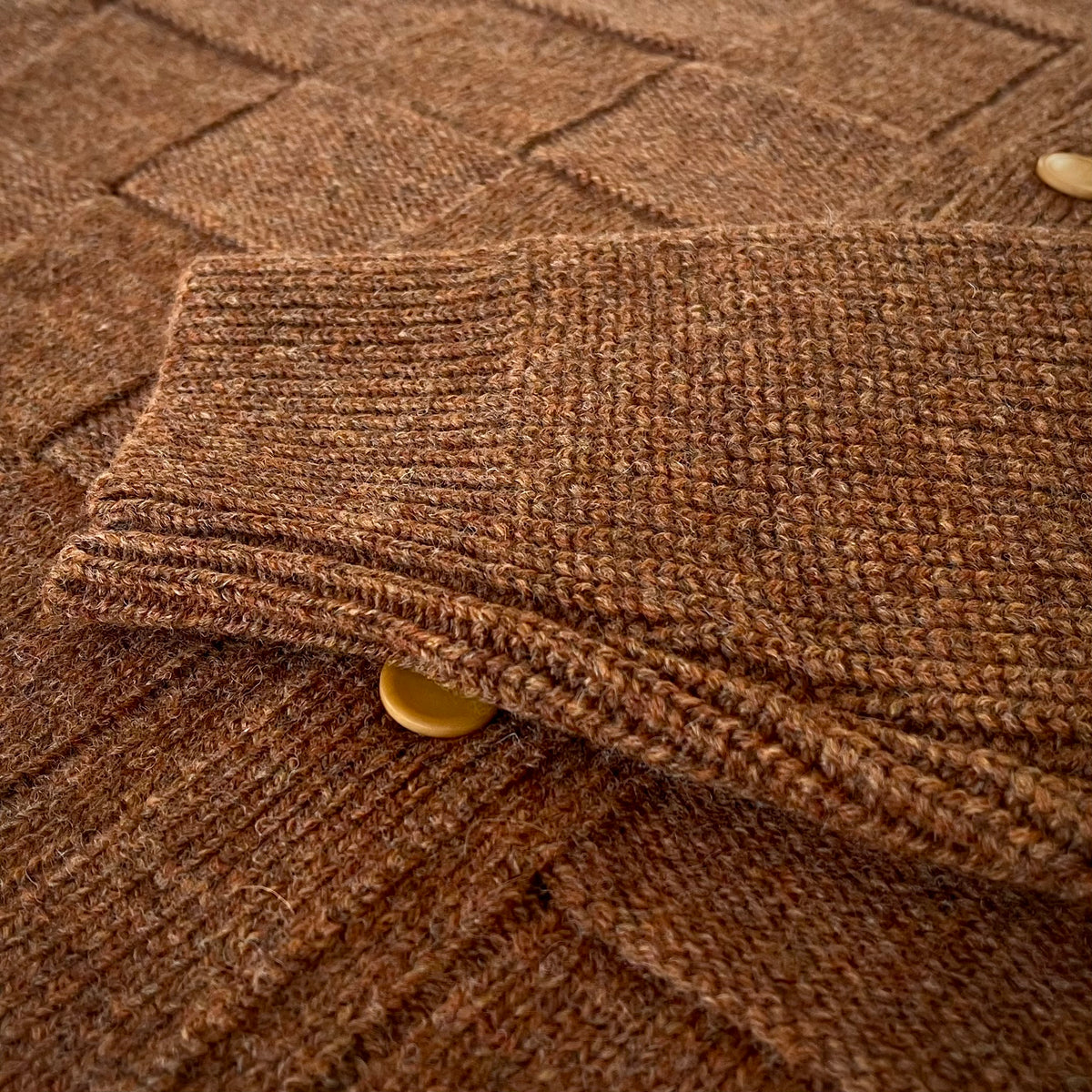 【ASEEDONCLÖUD】Okunensha cardigan（品番: 262803 / レンガ）厚みのある伝統的なケーブル編みの袖の詳細