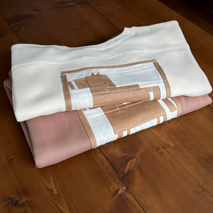 ASEEDONCLOUD okunensha sweatshirt (品番:262801) アイボリー・ピンクの馬柄パッチワークキルトスウェットシャツ