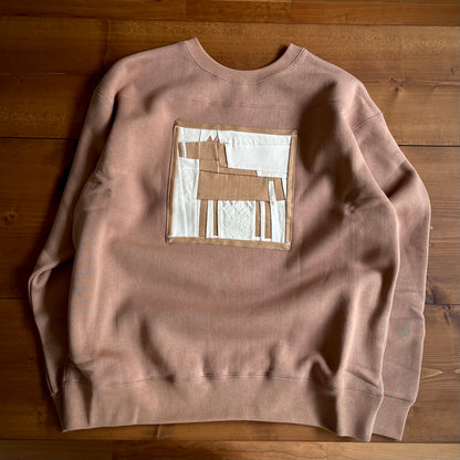 ASEEDONCLOUD okunensha sweatshirt (品番:262801) ピンク・正面全体の馬柄パッチワークキルトスウェットシャツ